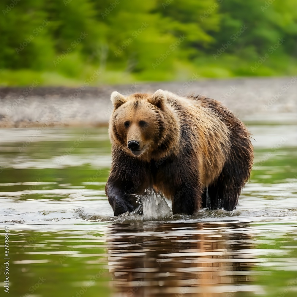 Obraz premium brown bear in water
