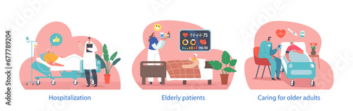Isolated Vector Elements With Hospitalization Of Elderly Characters Occurs Due To Age-related Illnesses Or Injuries