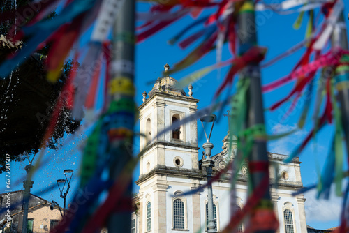 View, through iron fences, of the church of Sao Pedro dos Clerigos in Pelourinho, historic center of the city of Salvador, Bahia. photo