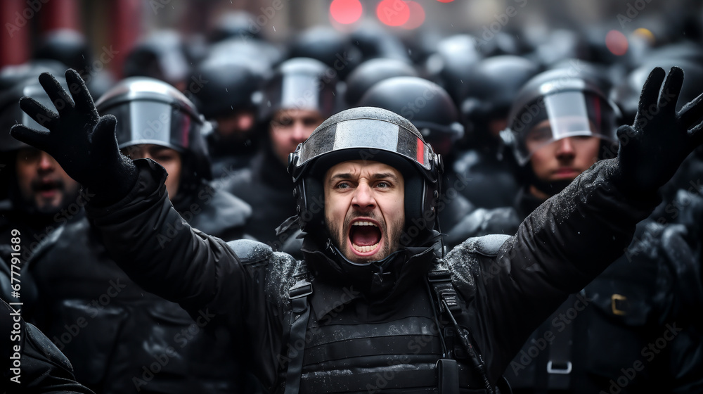 Police during a demonstration. AI Generative Police during a demonstration. AI Generative