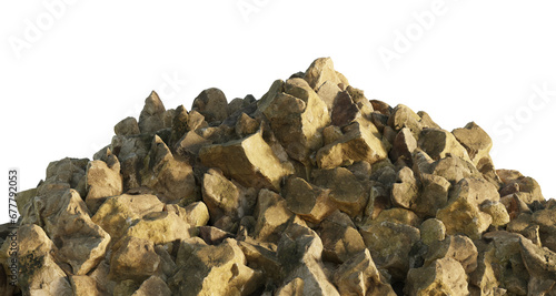 Mountain of stones isolated on transparent background. 3D rendering.