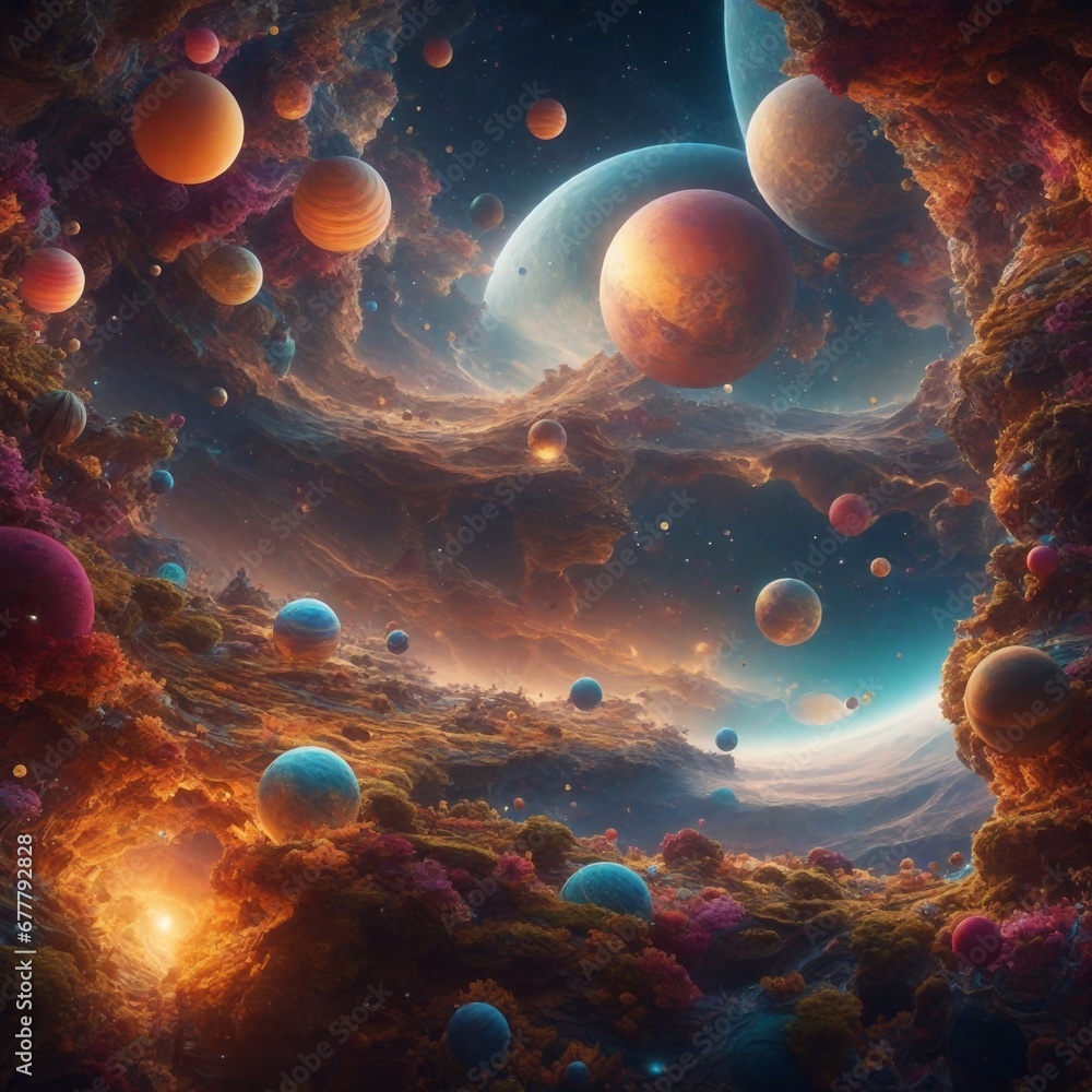 Awesome artificial dream fantasy planet landscape. AI generated illustration