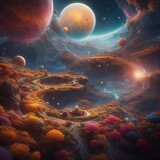 Awesome artificial dream fantasy planet landscape. AI generated illustration