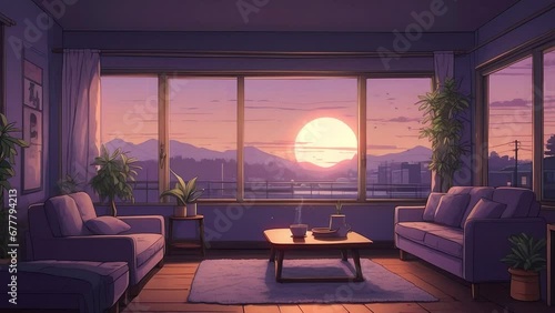 animated virtual backgrounds, stream overlay loop wallpaper, cozy lo-fi living room, vtuber asset twitch zoom OBS screen, anime chill hip hop