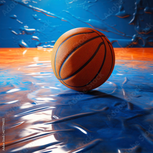 basketball ball on a blue background close-up. © Ula