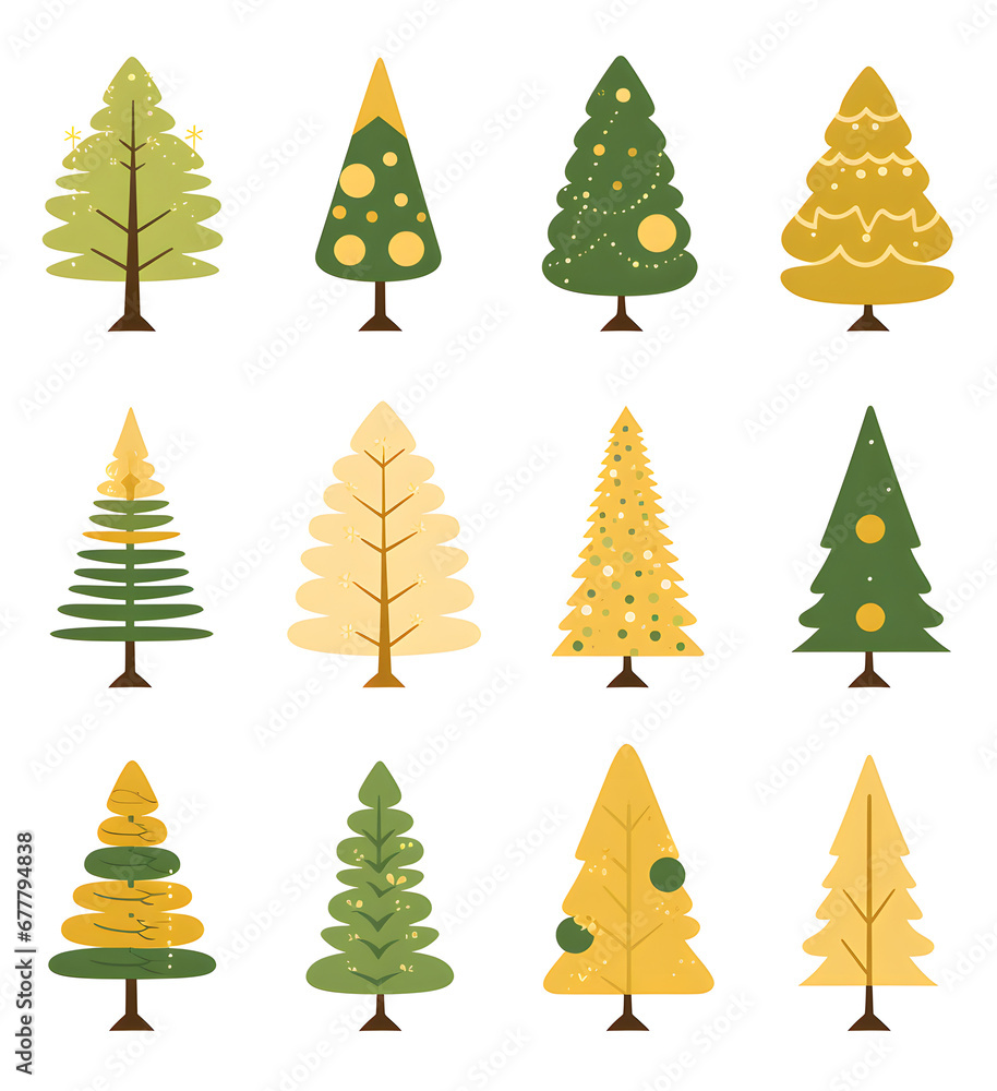 Obraz premium set of christmas trees seamless pattern illustration 