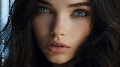 Wallpaper Mural 30 year old woman with radiant and fresh skin, photo shoot, beauty model, light background, close-up of face Torontodigital.ca