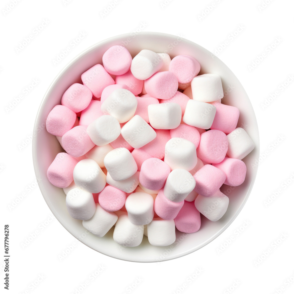 A Bowl of Pink and White Marshmallows Isolated on a Transparent Background A Bowl of Pink and White Marshmallows Isolated on a Transparent Background