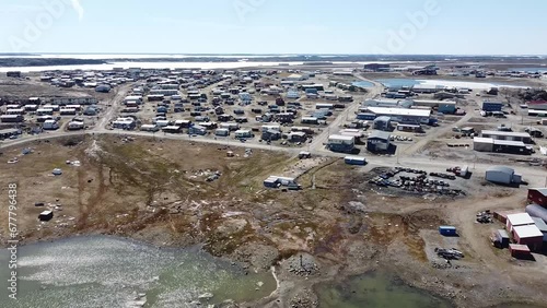 Drone flyover of Rankin Inlet, Nunavut, Canada townsite photo