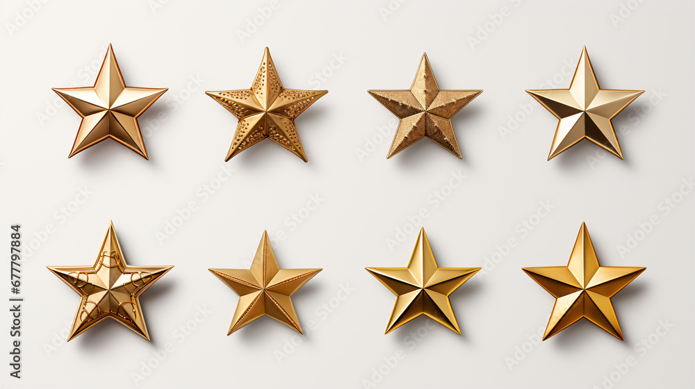 Gold stars isolated on a pristine white surface. Gold stars isolated on a pristine white surface.