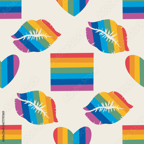 seamless pattern LGBTQ Pride Parade Set. Vector illustration of a gay pride parade. A group of people participating in the Pride parade. LGBT community