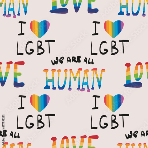 seamless pattern LGBTQ Pride Parade Set. Vector illustration of a gay pride parade. A group of people participating in the Pride parade. LGBT community