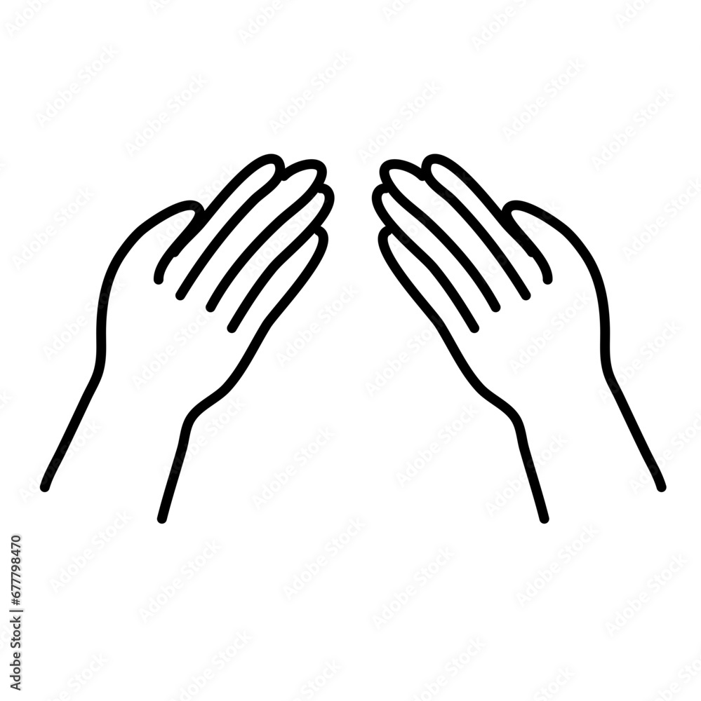 Obraz premium muslim praying hands line icon. Hand drawn of religious faithful person praying to God, hands prayer, Prayer Dua, praying hands, Islam symbols, Muslim praying.