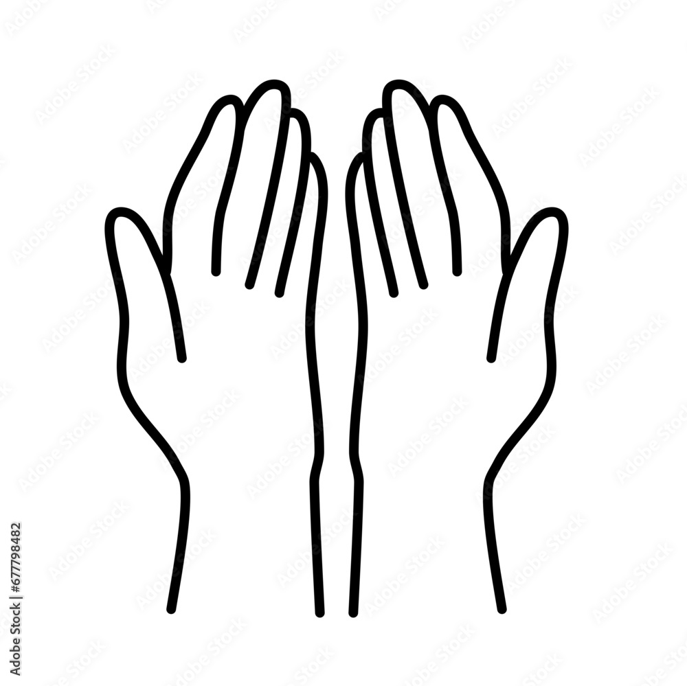 Obraz premium muslim praying hands line icon. Hand drawn of religious faithful person praying to God, hands prayer, Prayer Dua, praying hands, Islam symbols, Muslim praying.