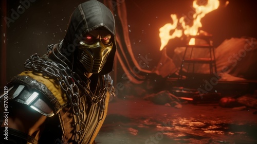 AI generated illustration of a scorpion in a Mortal Kombat video game