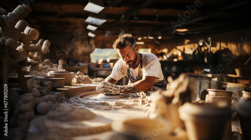 Portrait of a male potter working on a pottery wheel. © AS Photo Family