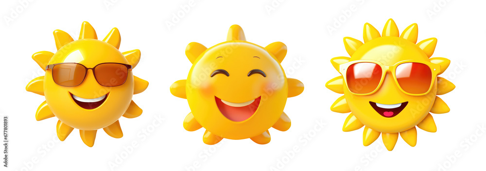 Cartoon smiling sun isolated on transparent background