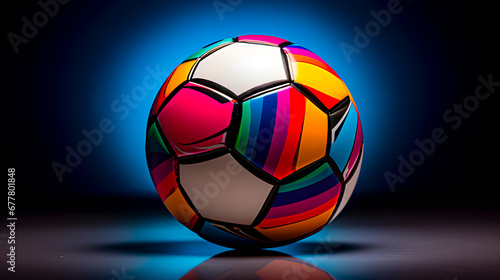 A soccer ball with bright colors. 