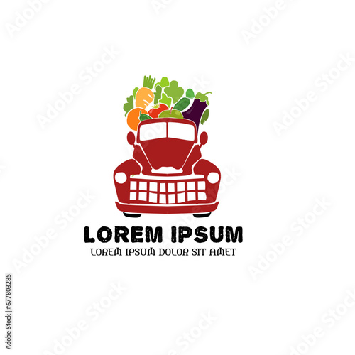 Illustration of a truck delivering vegetable logo isolated on a white background