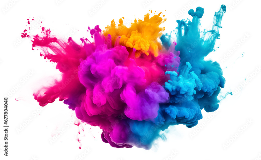 Obraz premium Beautiful swirling colorful smoke. Splash of color drop in water isolated on transparent background, Ink swirling in. Cloud of ink under water. Explosion of colored powder, png