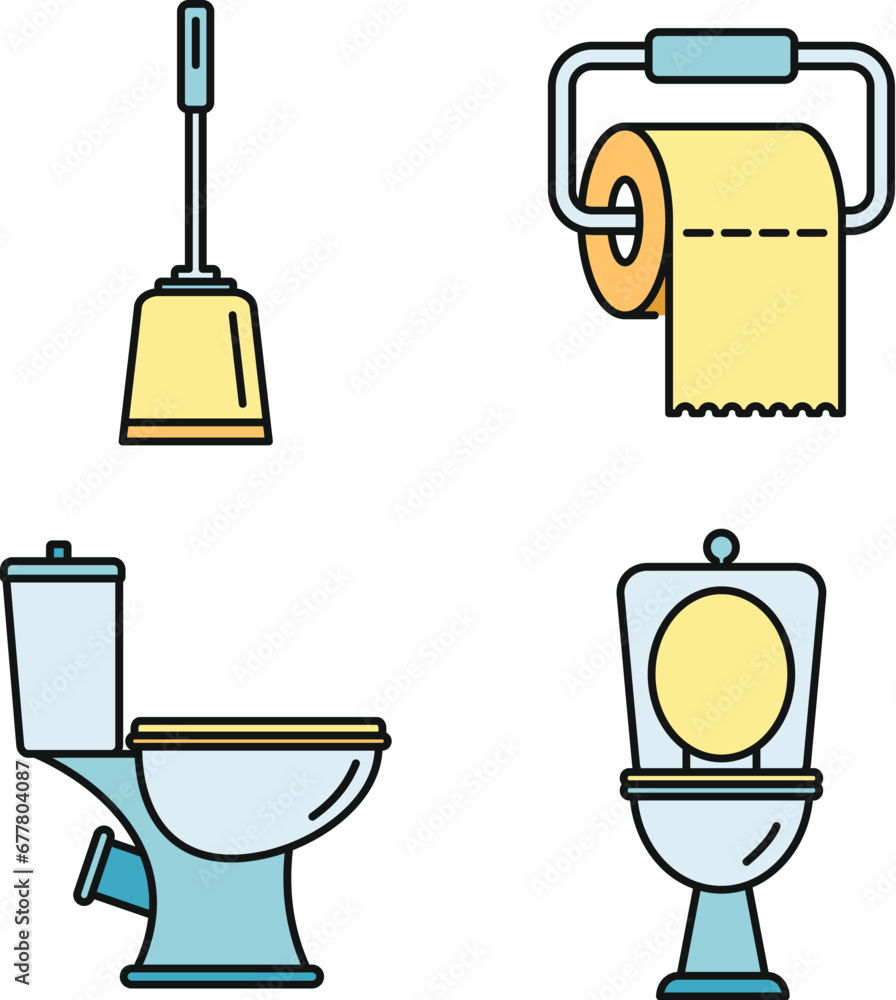 Restroom toilet icons set. Outline set of restroom toilet vector icons thin line color flat on white Restroom toilet icons set. Outline set of restroom toilet vector icons thin line color flat on white