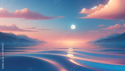 Serenity at Twilight: Moonrise over Tranquil Waters