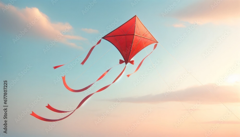 Serene Sky with Red Kite - obrazy, fototapety, plakaty 
