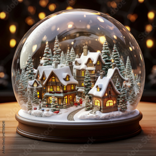 Snow globe with a small village inside generative ai © GHart