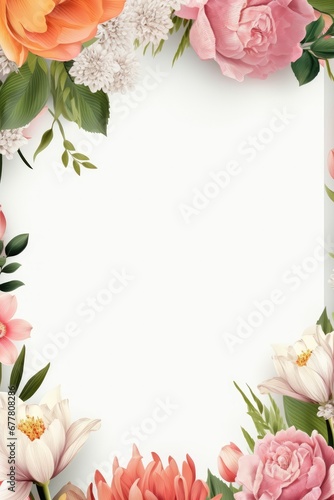 Stunning, colorful flower border with ample white space, a perfect template for cards, wedding invites, and diverse graphic designs.