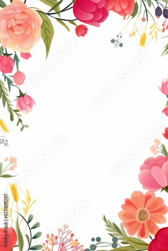 Stunning, colorful flower border with ample white space, a perfect template for cards, wedding invites, and diverse graphic designs. © jackson
