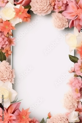 Stunning, colorful flower border with ample white space, a perfect template for cards, wedding invites, and diverse graphic designs.