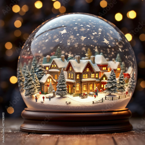 Snow globe with a small village inside generative ai © GHart