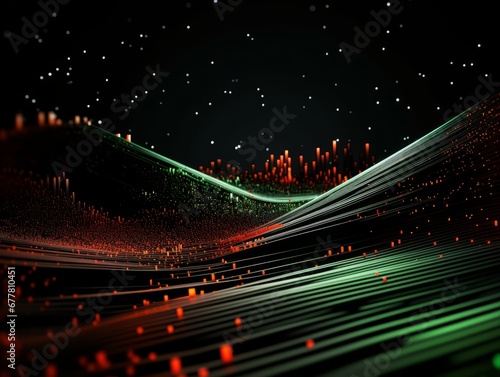Abstract sci-fi green and red background, concept of digital future., AI