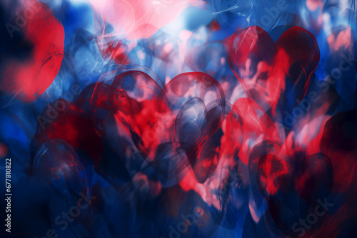 Red and blue background with hearts. Valentine s Day