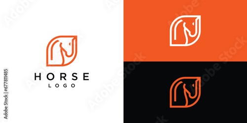 Horse Logo Design. Horse and Leaf Concept Icon Symbol Vector Illustration.