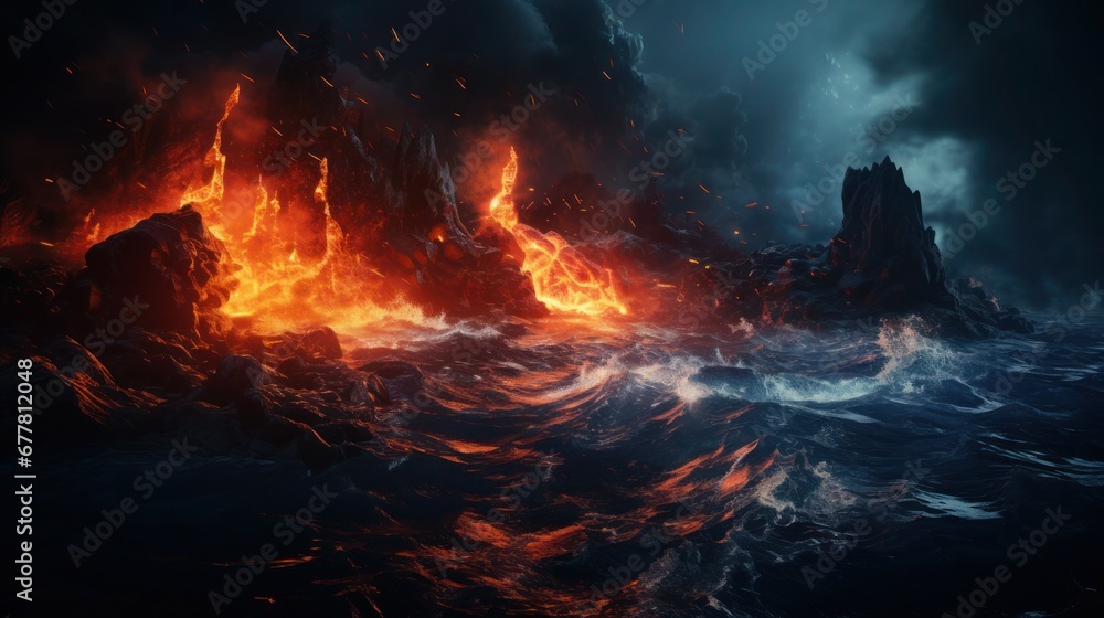 Flowing lava meets the power of the sea.