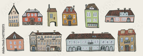 European houses vector illustartions set.