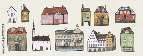 European houses vector illustartions set.