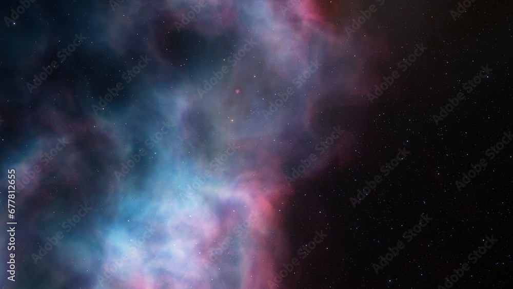 Cosmic background with a blue purple nebula and stars
