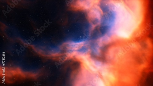 Cosmic background with a blue purple nebula and stars 