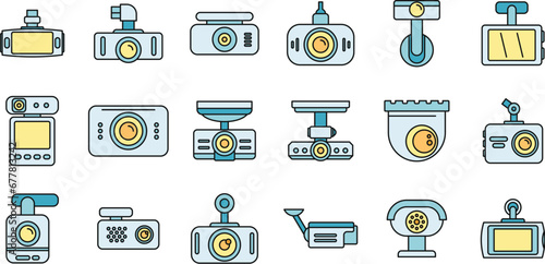 Digital DVR icons set. Outline set of digital DVR vector icons thin line color flat on white