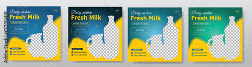 Dairy farm products milk sale social media post template for modern marketing business and national milk day sales promotion