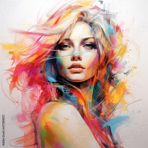 Colorful beautiful girl or woman splash painting art style for t-shirt clipart design, isolated on white background
