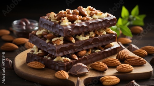 Chocolate with almonds and walnuts. AI generate illustration