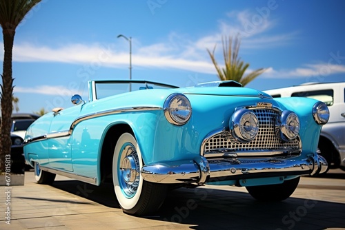 A classic sky blue car with a touch of elegance. Generative AI