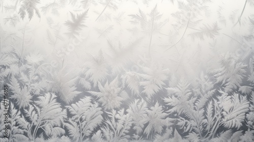  a close up of a frosted glass window with plants in the foreground and a sky in the background.