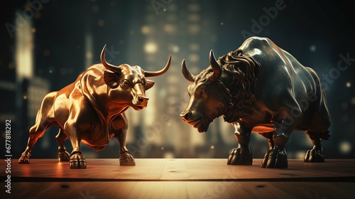 Bull and bear stock market scale symbols