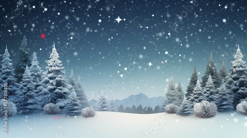Christmas background with snow, pine trees, gifts and copy space for text. © Areesha