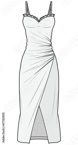 Strappy Wrap Around Bodycon Dress with Front Open  Fashion Illustration, Vector, CAD, Technical Drawing, Flat Drawing, Template, Mockup.