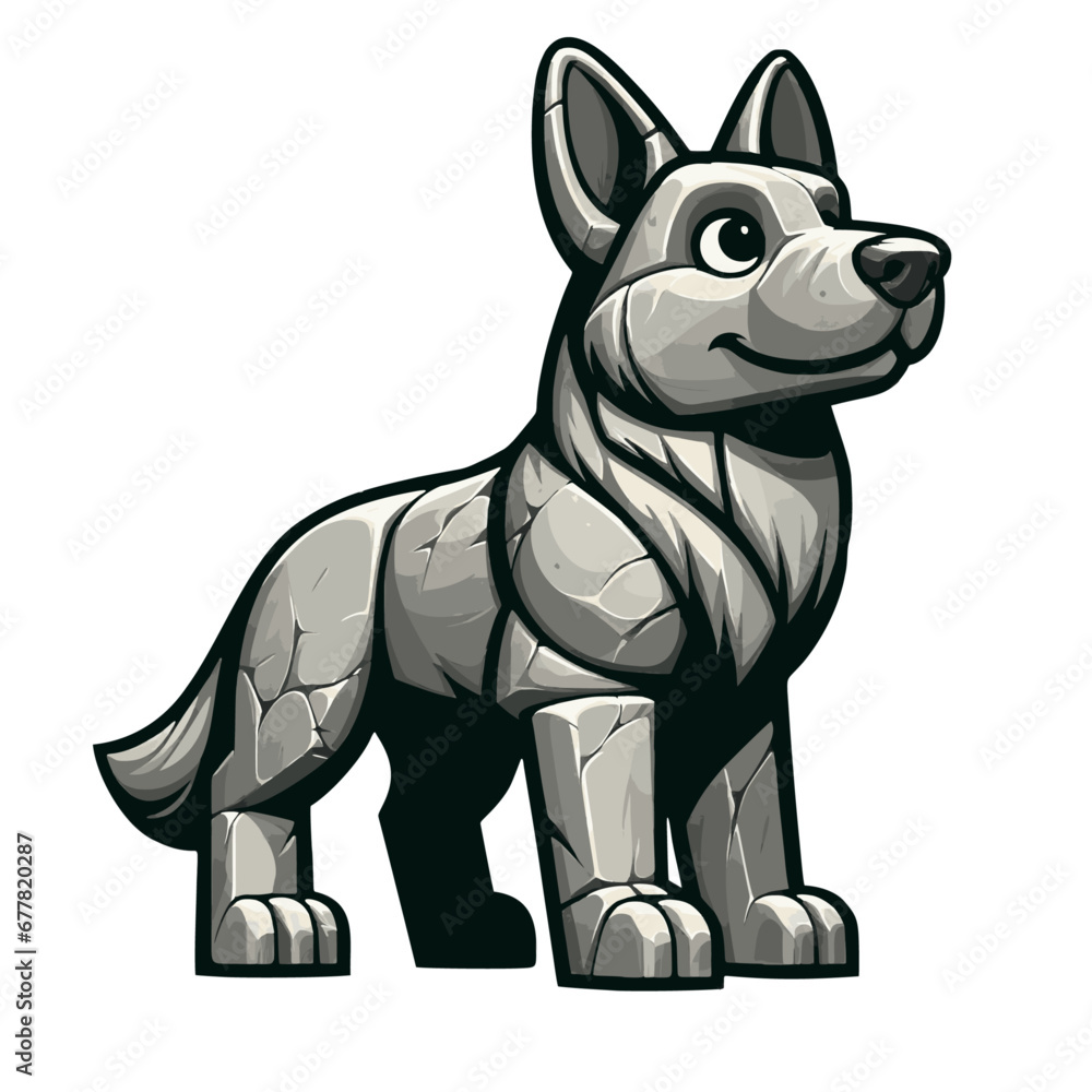 German Shepherd Dog Stone Statue Vector Illustration
